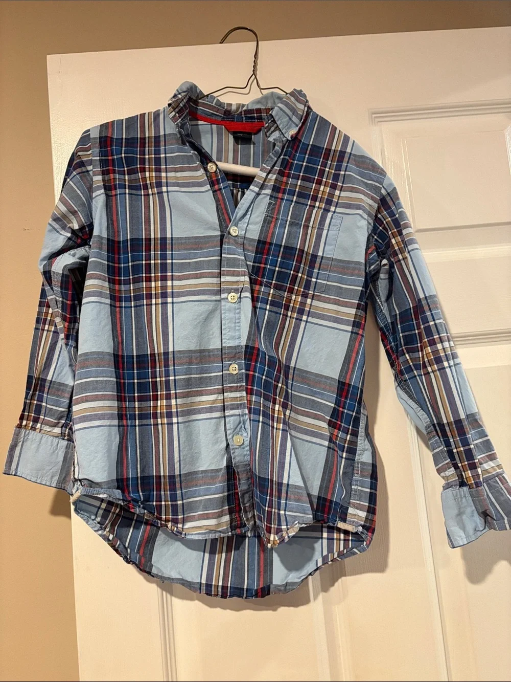 GAP Boys Light Blue & Navy Plaid Button-Down Shirt